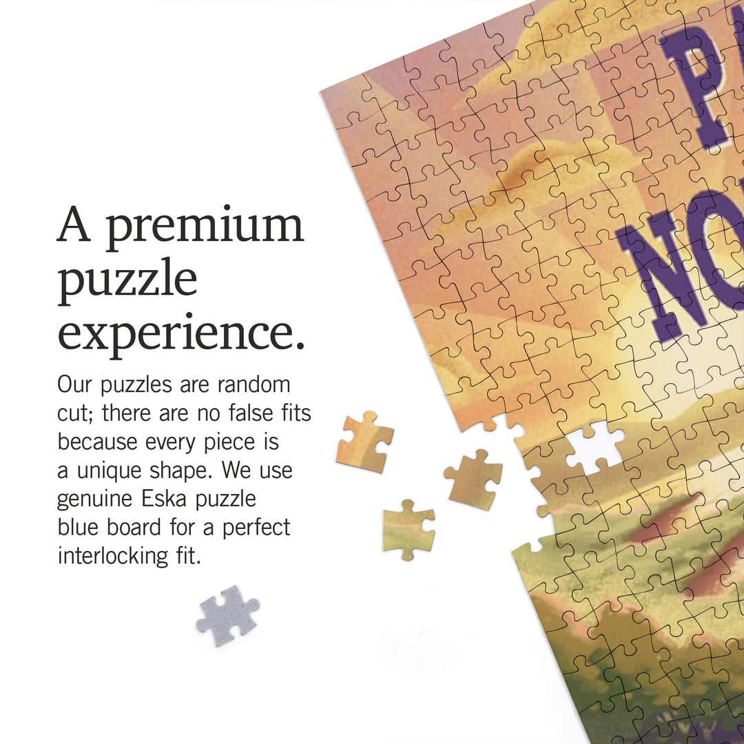 Pacific Northwest, Lithograph, Bear and Spring Flowers, Lake, Jigsaw Puzzle Puzzle Lantern Press