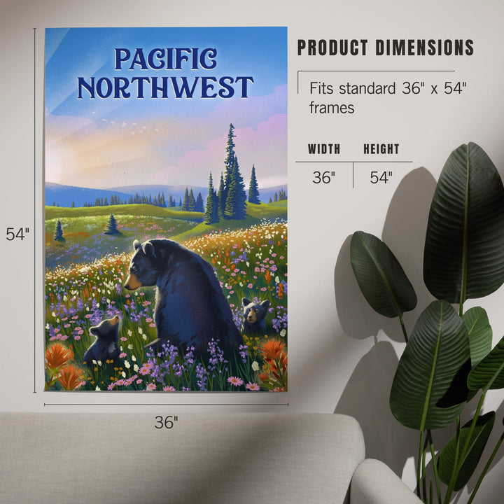 Pacific Northwest, Lithograph, Bear Family in Field, Art & Giclee Prints Art Lantern Press