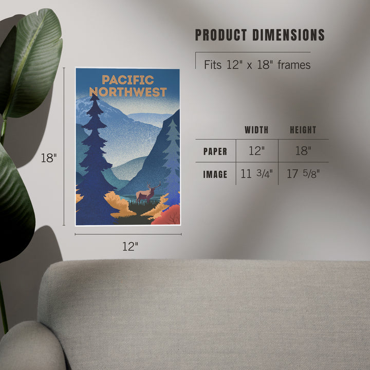 Pacific Northwest, Lithograph, Elk and Mountains Scene, Art & Giclee Prints Art Lantern Press