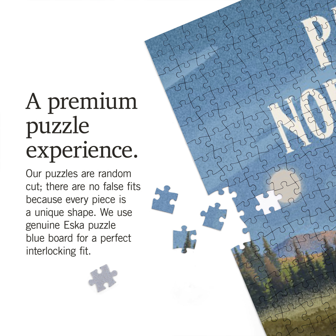 Pacific Northwest, Lithograph, Reflection Pond and Bull Moose, Jigsaw Puzzle Puzzle Lantern Press