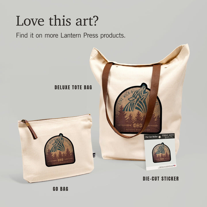 Pacific Northwest, Live Wild & Explore, Wolf Howling, Contour, Lantern Press Artwork, Vinyl Sticker Sticker Lantern Press