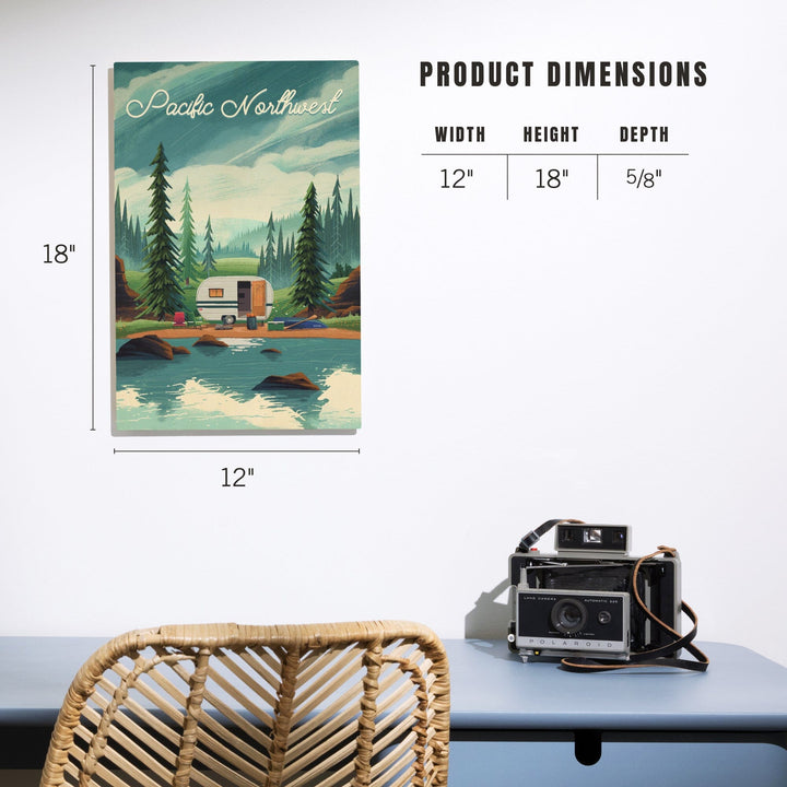 Pacific Northwest, Outdoor Activity, At Home Anywhere, Camper in Evergreens, Wood Signs and Postcards Wood Lantern Press
