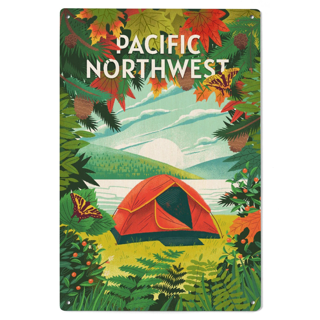 Pacific Northwest, Peek That View, Tent Camping, Fall Colors, Wood Signs and Postcards Wood Lantern Press