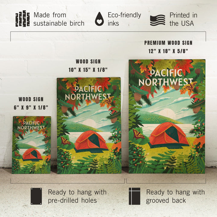 Pacific Northwest, Peek That View, Tent Camping, Fall Colors, Wood Signs and Postcards Wood Lantern Press