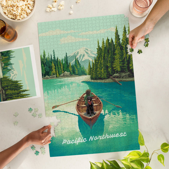 Pacific Northwest, Quiet Explorer, Boating, Mountain, Jigsaw Puzzle Puzzle Lantern Press