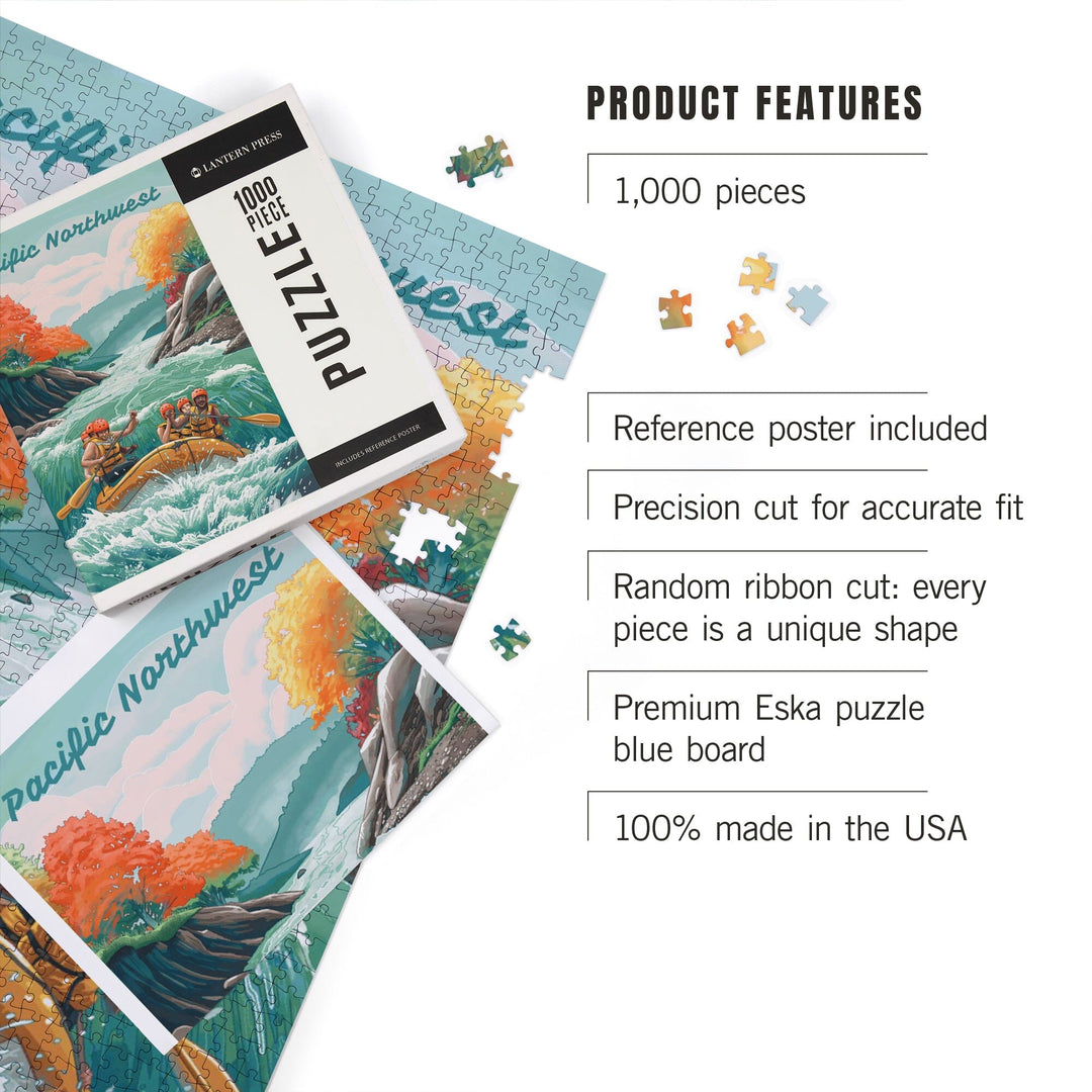 Pacific Northwest, Seek Adventure, River Rafting, Jigsaw Puzzle Puzzle Lantern Press