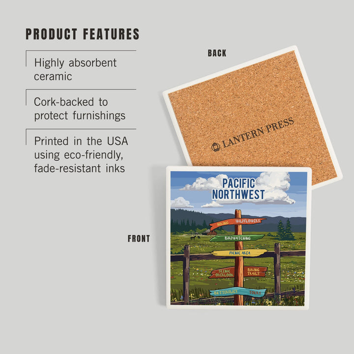 Pacific Northwest, Signpost, Meadow, Coasters Coasters Lantern Press