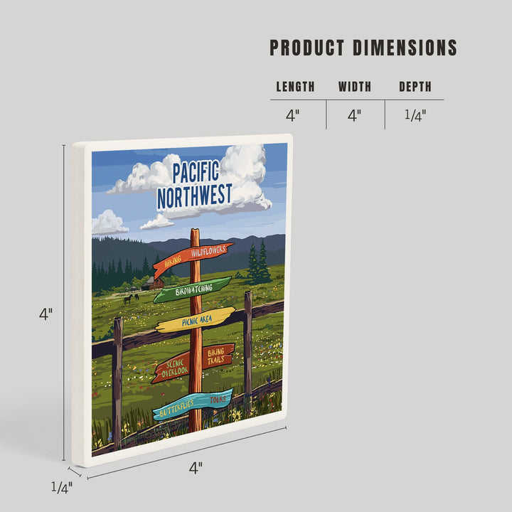 Pacific Northwest, Signpost, Meadow, Coasters Coasters Lantern Press