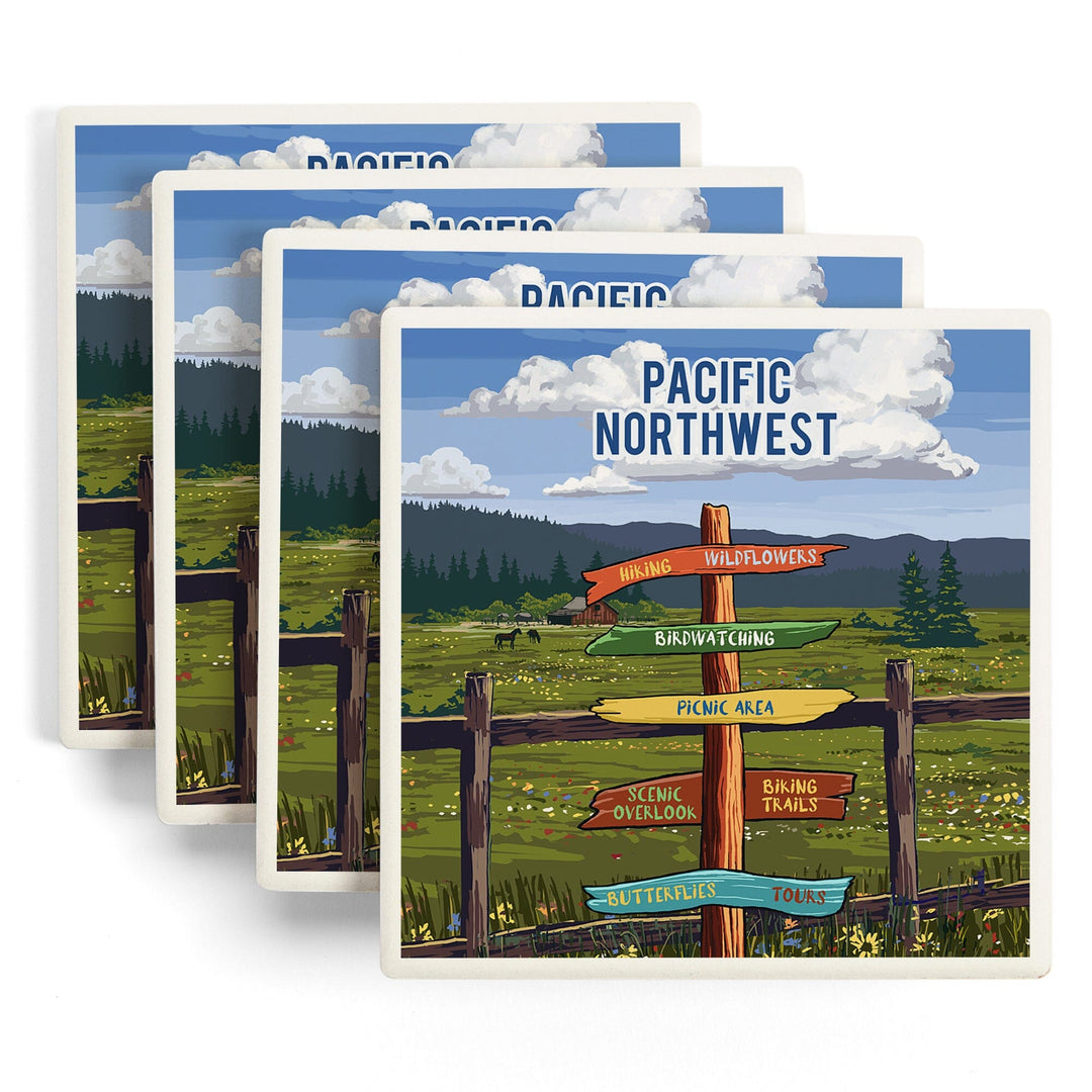 Pacific Northwest, Signpost, Meadow, Coasters Coasters Lantern Press
