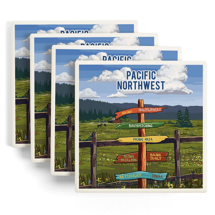 Pacific Northwest, Signpost, Meadow, Coasters Coasters Lantern Press