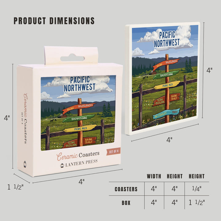 Pacific Northwest, Signpost, Meadow, Coasters Coasters Lantern Press