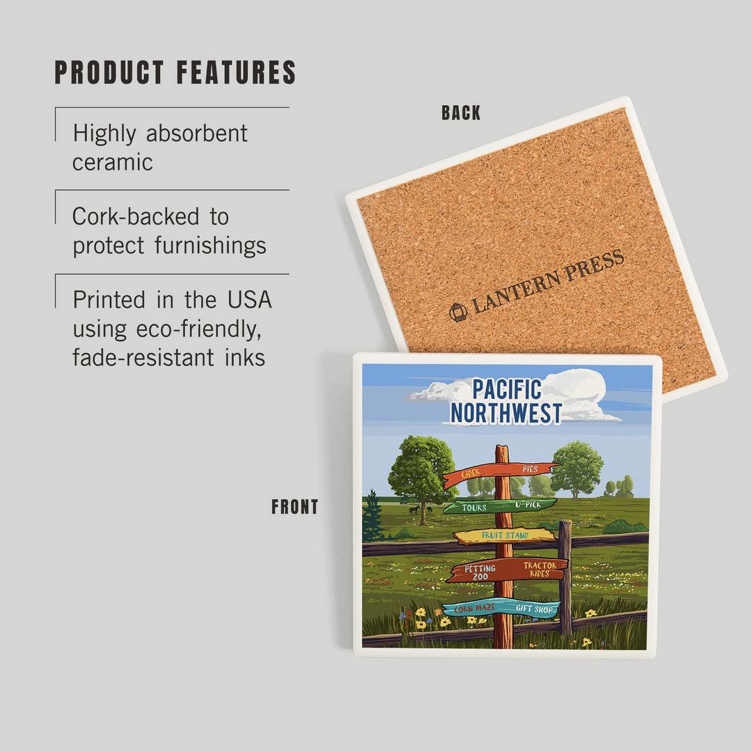 Pacific Northwest, Signpost, Orchard, Coasters Coasters Lantern Press