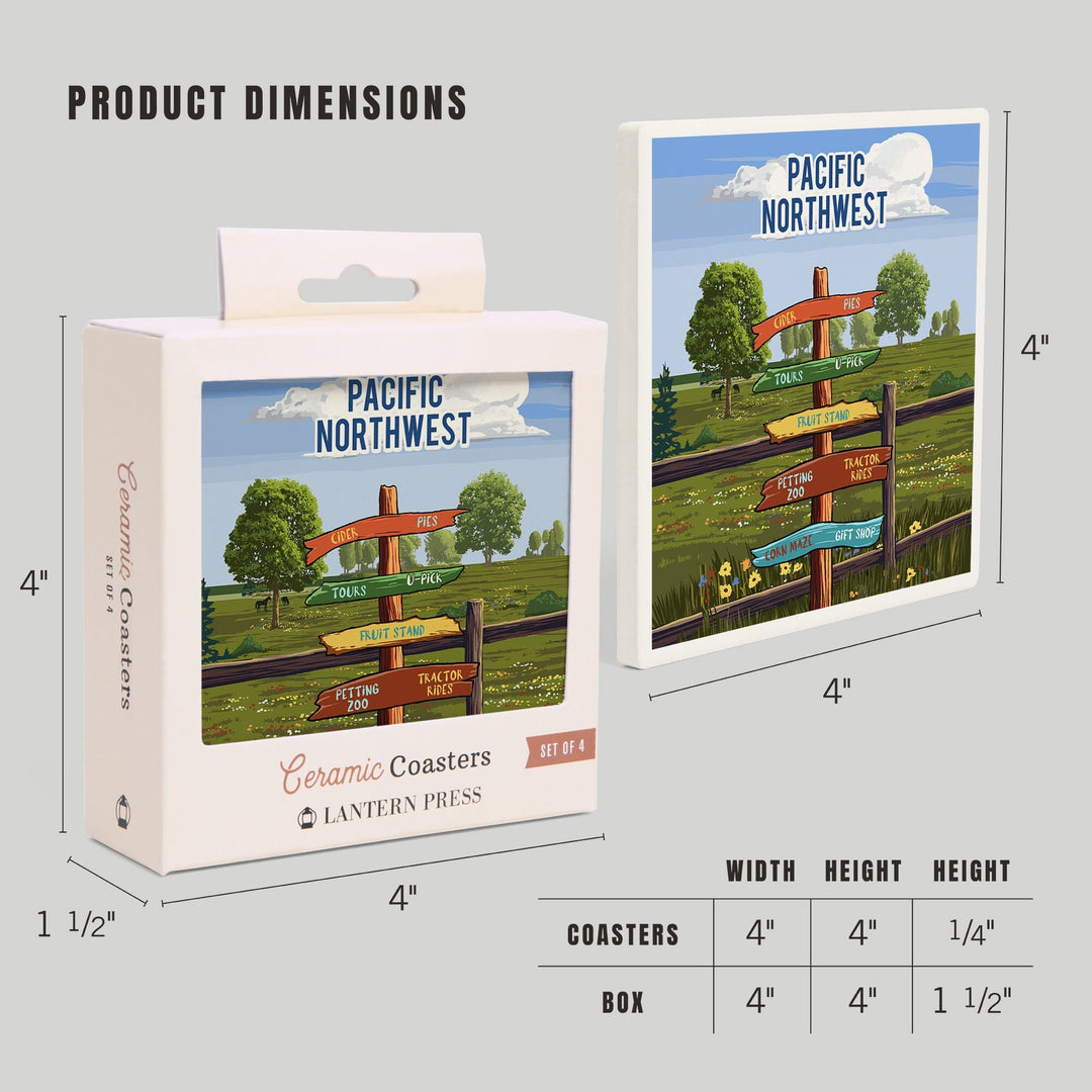 Pacific Northwest, Signpost, Orchard, Coasters Coasters Lantern Press