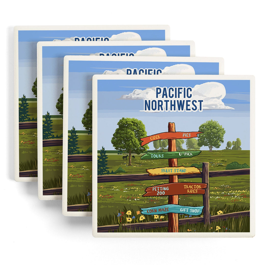 Pacific Northwest, Signpost, Orchard, Coasters Coasters Lantern Press