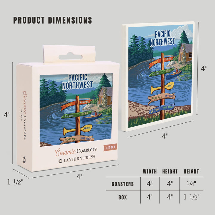 Pacific Northwest, Signpost, River, Coasters Coasters Lantern Press