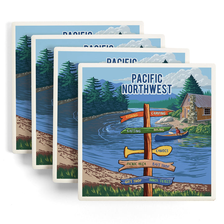 Pacific Northwest, Signpost, River, Coasters Coasters Lantern Press