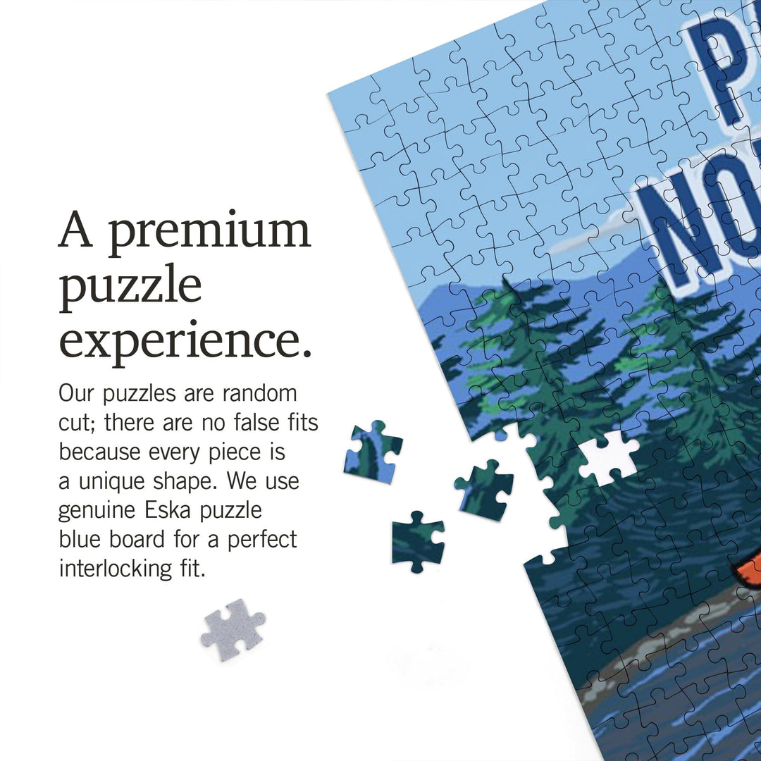 Pacific Northwest, Signpost, River, Jigsaw Puzzle Puzzle Lantern Press