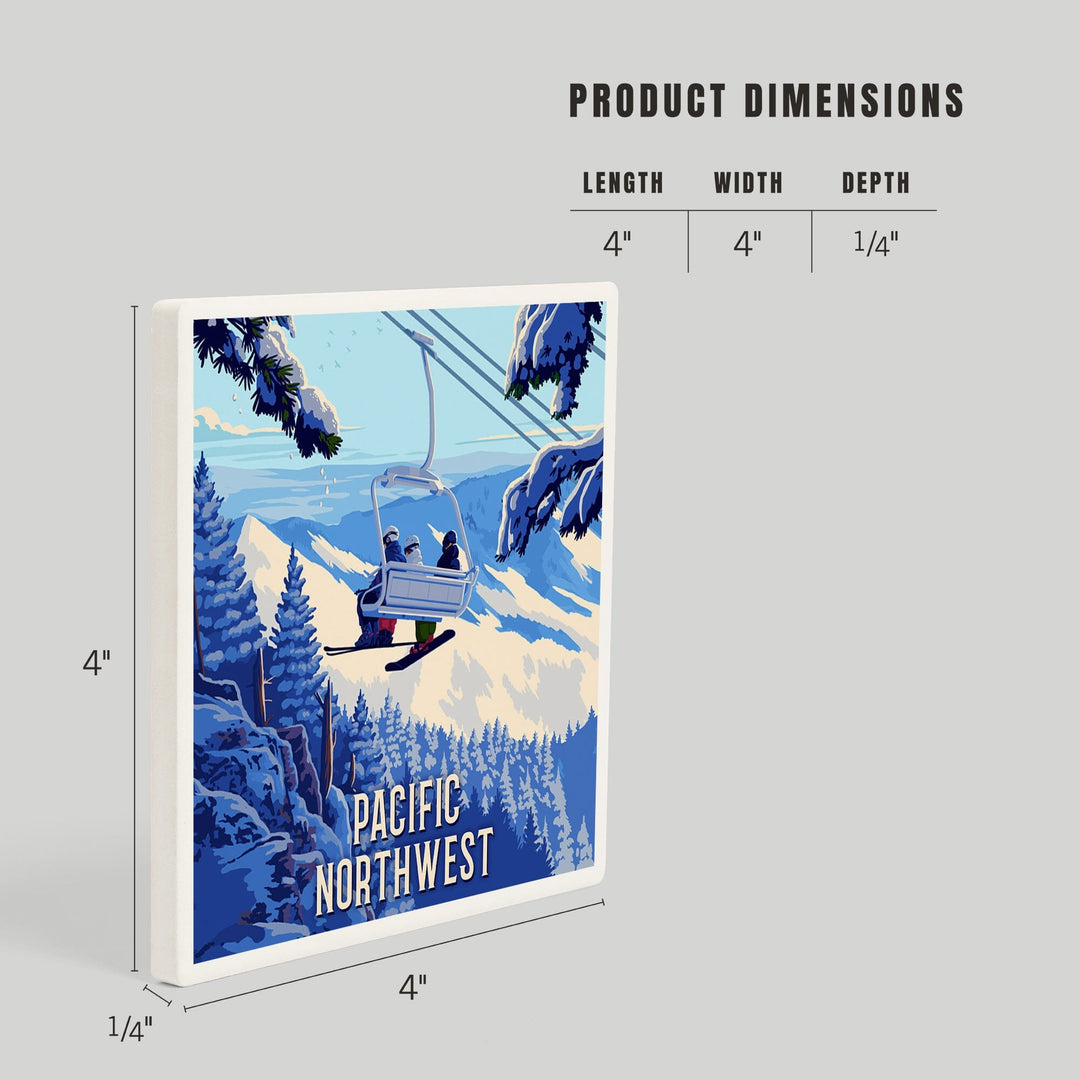 Pacific Northwest, Ski Lift Above The Trees, Coasters Coasters Lantern Press
