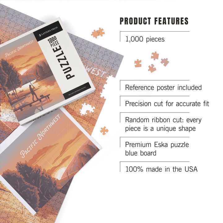 Pacific Northwest, This is Living, Fishing with Hills, Jigsaw Puzzle Puzzle Lantern Press