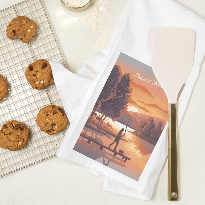 Pacific Northwest, This is Living, Fishing with Hills, Organic Cotton Kitchen Tea Towels Kitchen Lantern Press