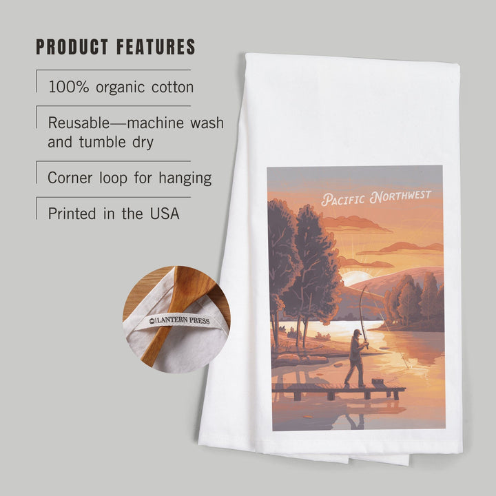 Pacific Northwest, This is Living, Fishing with Hills, Organic Cotton Kitchen Tea Towels Kitchen Lantern Press