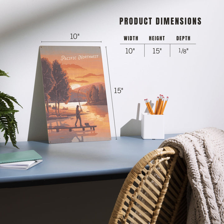 Pacific Northwest, This is Living, Fishing with Hills, Wood Signs and Postcards Wood Lantern Press