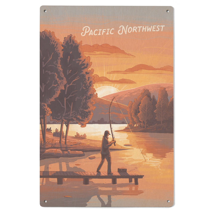 Pacific Northwest, This is Living, Fishing with Hills, Wood Signs and Postcards Wood Lantern Press