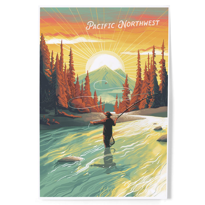 Pacific Northwest, This is Living, Fishing with Mountain, Art & Giclee Prints Art Lantern Press