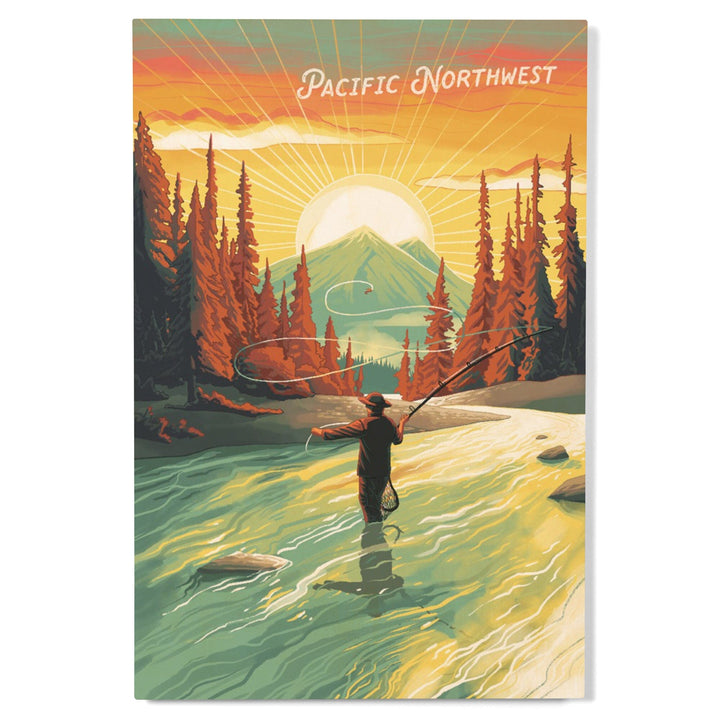 Pacific Northwest, This is Living, Fishing with Mountain, Wood Signs and Postcards Wood Lantern Press