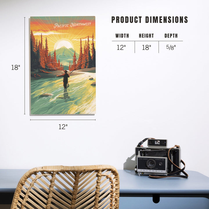 Pacific Northwest, This is Living, Fishing with Mountain, Wood Signs and Postcards Wood Lantern Press