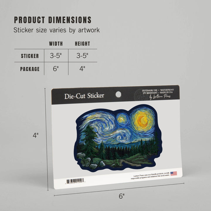Pacific Northwest, Van Gogh Starry Night, Contour, Lantern Press Artwork, Vinyl Sticker Sticker Lantern Press