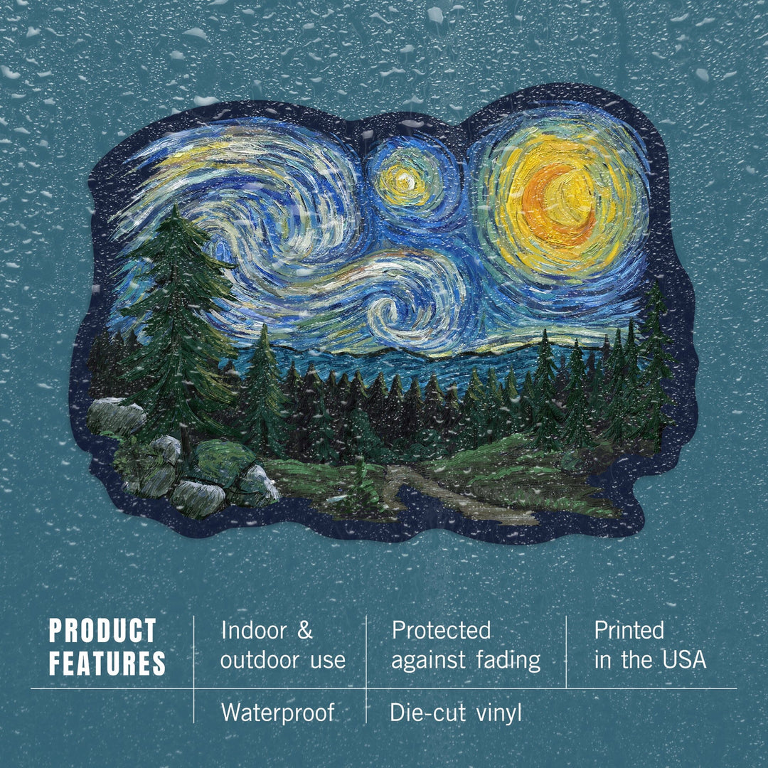 Pacific Northwest, Van Gogh Starry Night, Contour, Lantern Press Artwork, Vinyl Sticker Sticker Lantern Press