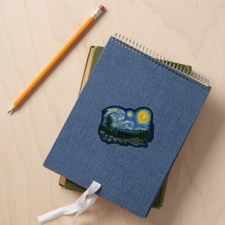 Pacific Northwest, Van Gogh Starry Night, Contour, Lantern Press Artwork, Vinyl Sticker Sticker Lantern Press