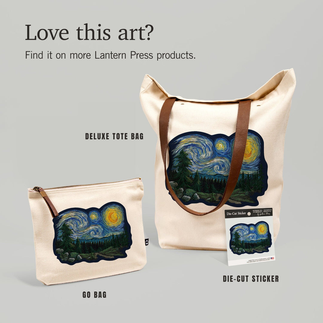 Pacific Northwest, Van Gogh Starry Night, Contour, Lantern Press Artwork, Vinyl Sticker Sticker Lantern Press