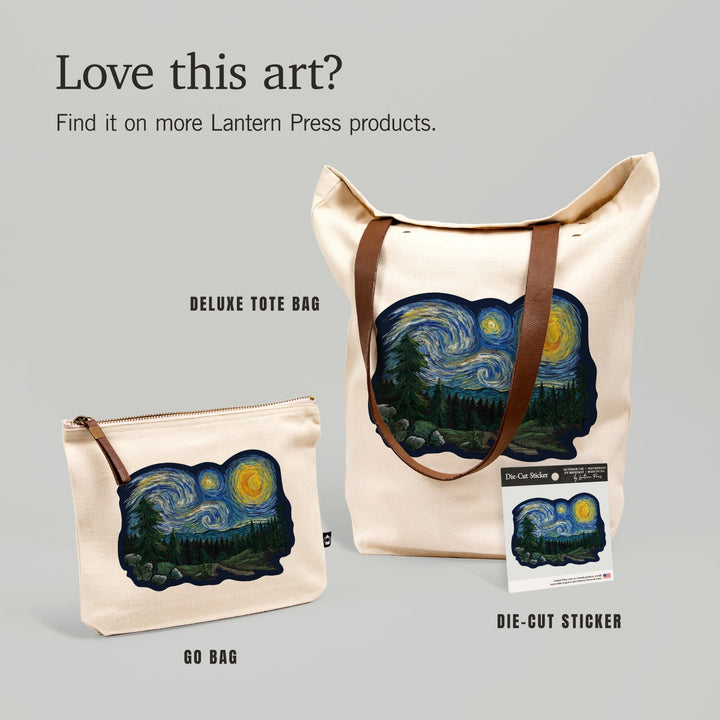 Pacific Northwest, Van Gogh Starry Night, Contour, Lantern Press Artwork, Vinyl Sticker Sticker Lantern Press