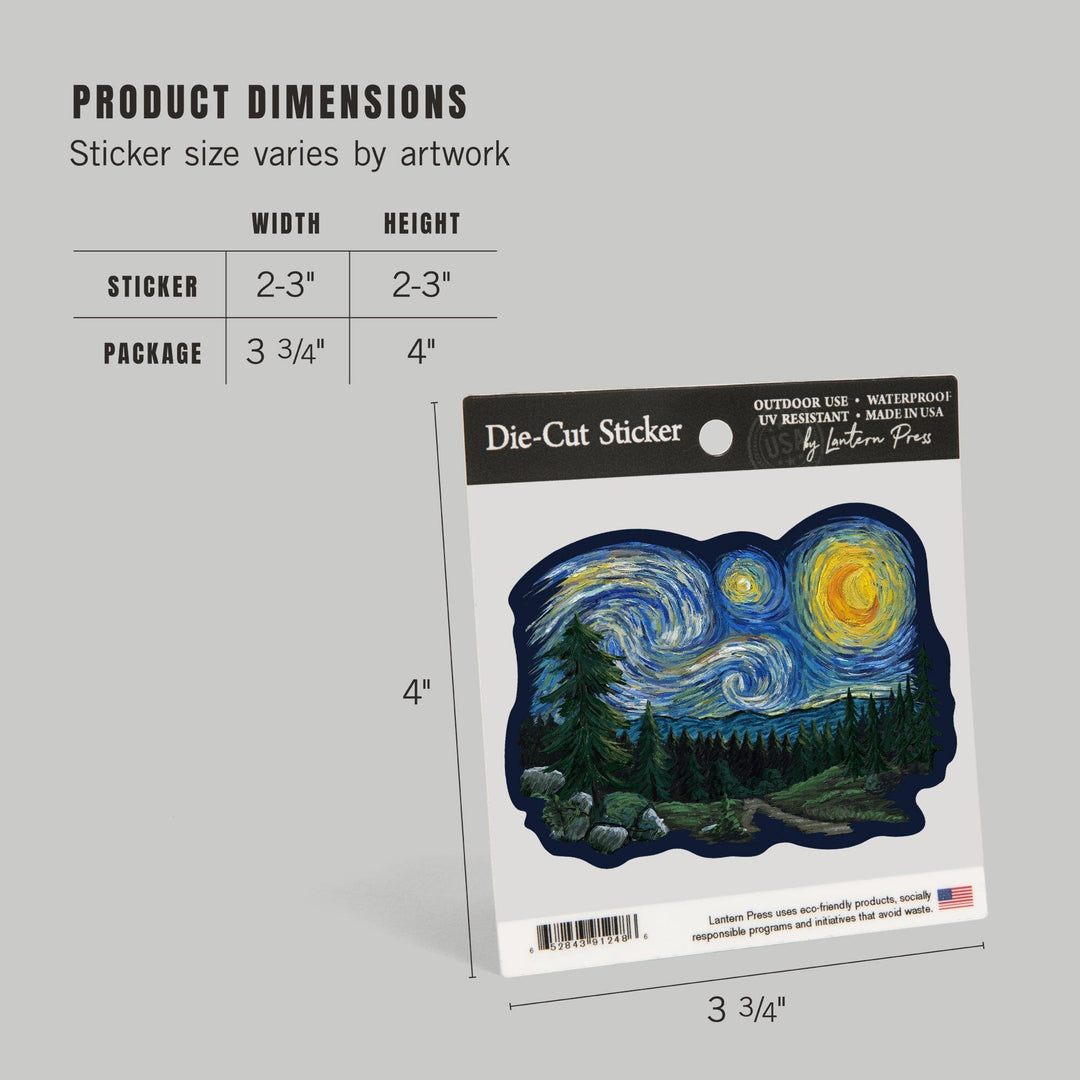 Pacific Northwest, Van Gogh Starry Night, Contour, Lantern Press Artwork, Vinyl Sticker Sticker Lantern Press