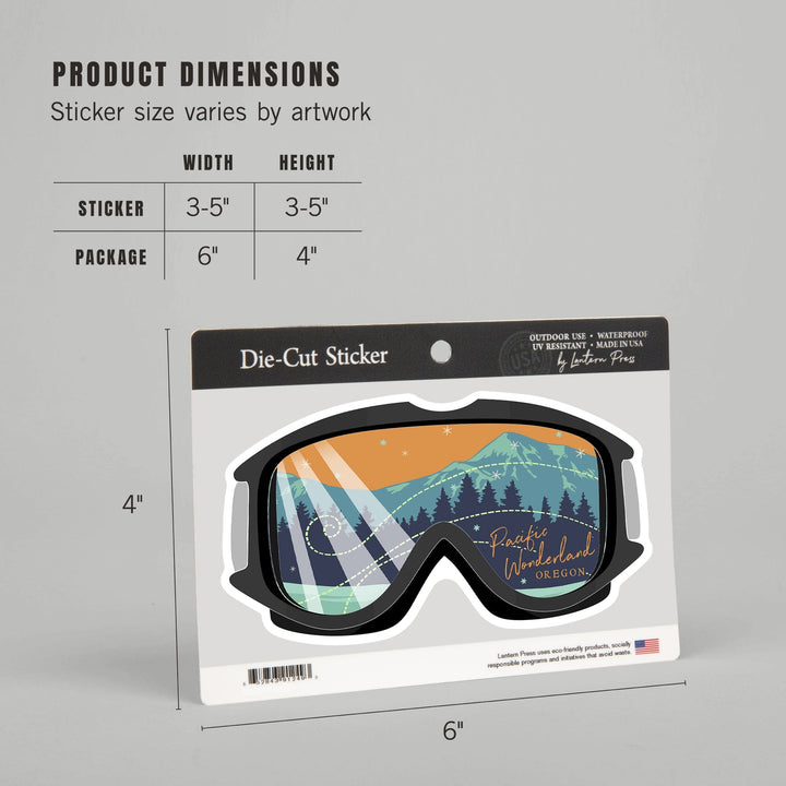 Pacific Wonderland, Oregon, Ski Goggles, Contour, Lantern Press Artwork, Vinyl Sticker Sticker Lantern Press