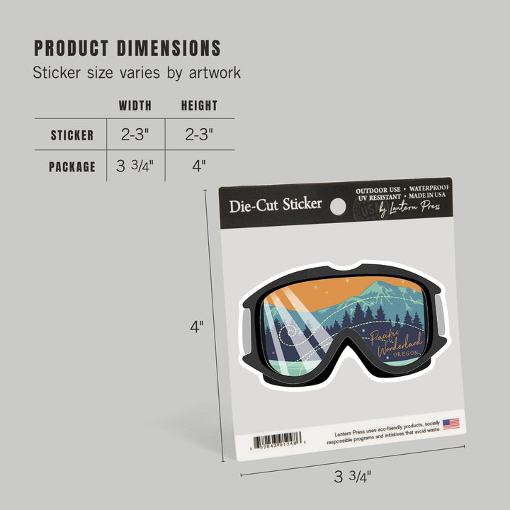 Pacific Wonderland, Oregon, Ski Goggles, Contour, Lantern Press Artwork, Vinyl Sticker Sticker Lantern Press