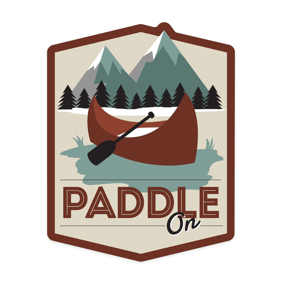 Paddle On, Canoe Scene, Vector, Contour, Lantern Press Artwork, Vinyl Sticker Sticker Lantern Press