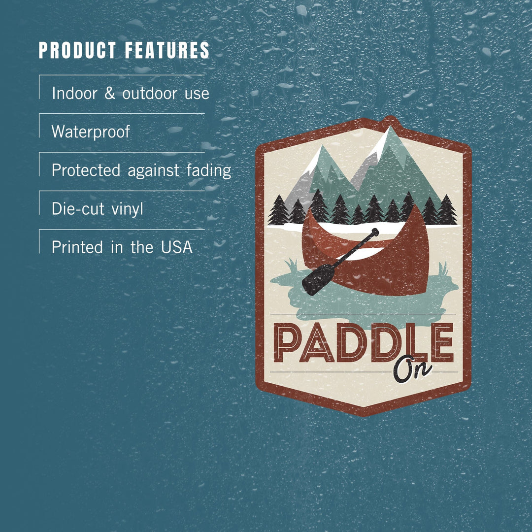 Paddle On, Canoe Scene, Vector, Contour, Lantern Press Artwork, Vinyl Sticker Sticker Lantern Press