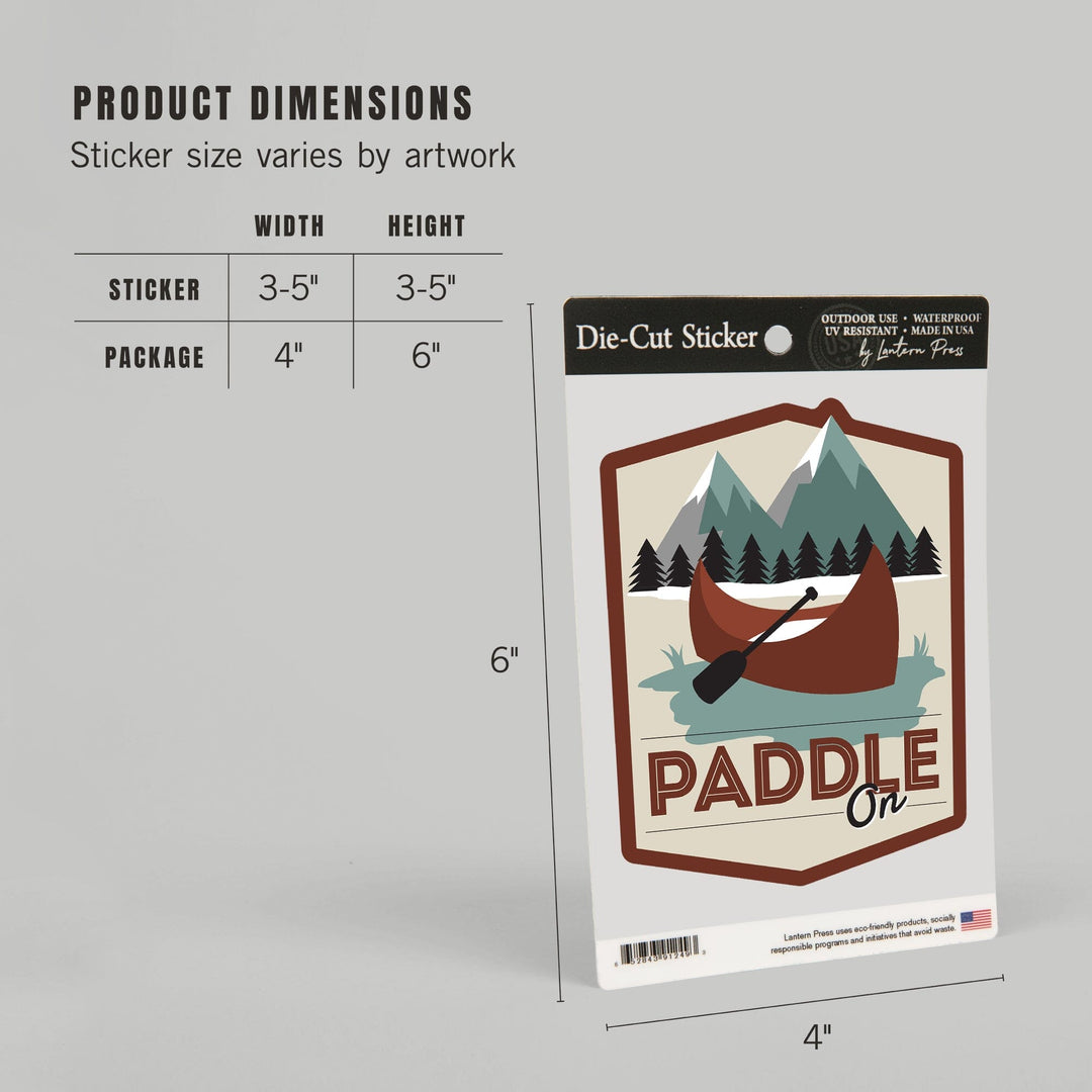 Paddle On, Canoe Scene, Vector, Contour, Lantern Press Artwork, Vinyl Sticker Sticker Lantern Press