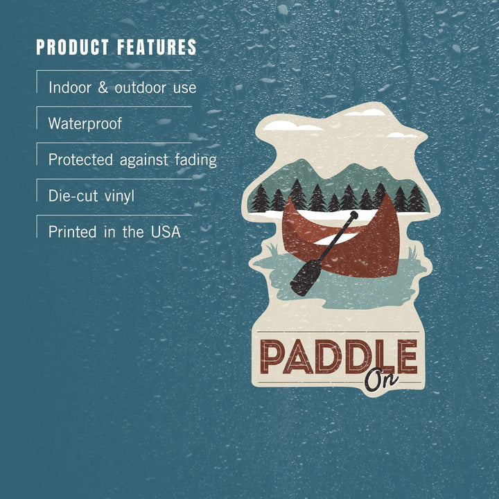 Paddle On, Canoe, Vector, Contour, Lantern Press Artwork, Vinyl Sticker Sticker Lantern Press