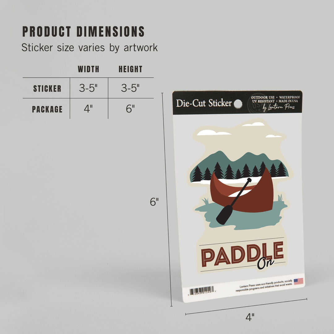 Paddle On, Canoe, Vector, Contour, Lantern Press Artwork, Vinyl Sticker Sticker Lantern Press