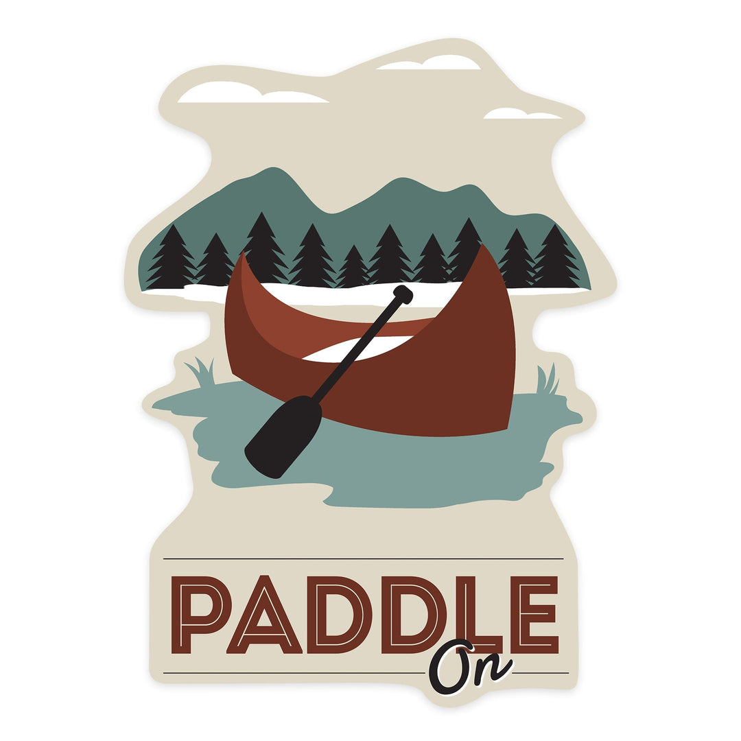 Paddle On, Canoe, Vector, Contour, Lantern Press Artwork, Vinyl Sticker Sticker Lantern Press