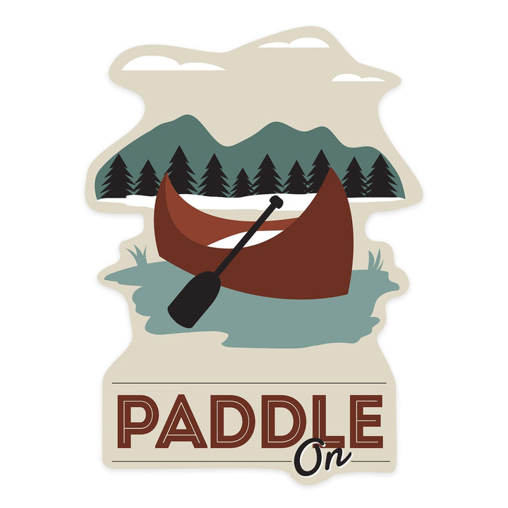 Paddle On, Canoe, Vector, Contour, Lantern Press Artwork, Vinyl Sticker Sticker Lantern Press