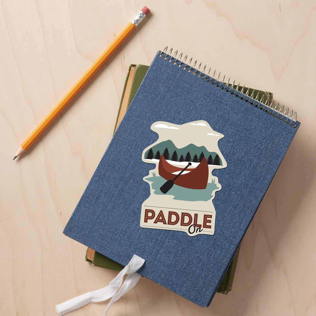 Paddle On, Canoe, Vector, Contour, Lantern Press Artwork, Vinyl Sticker Sticker Lantern Press