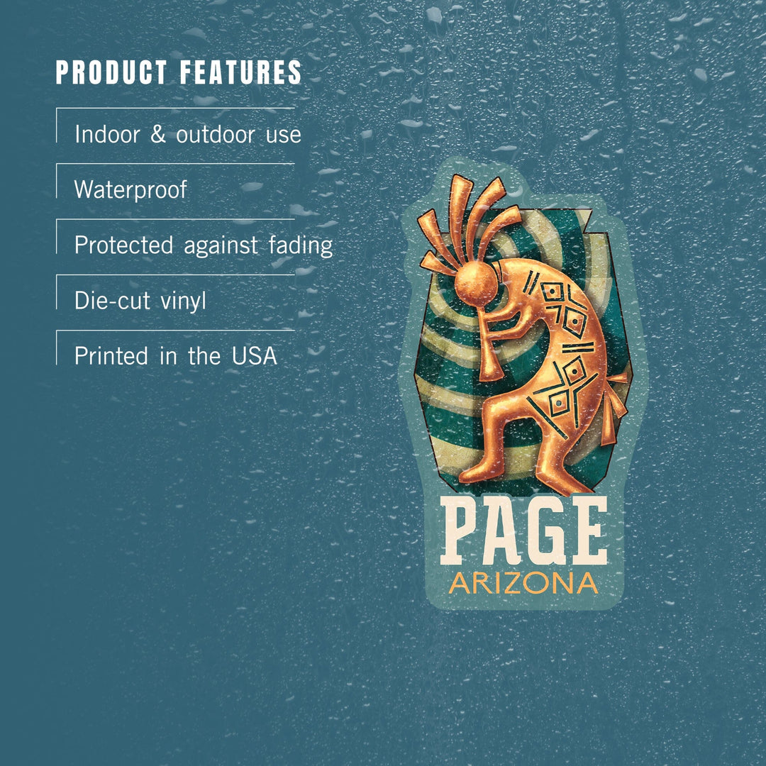 Page, Arizona, Kokopelli, Contour, Vinyl Sticker Sticker Lantern Press