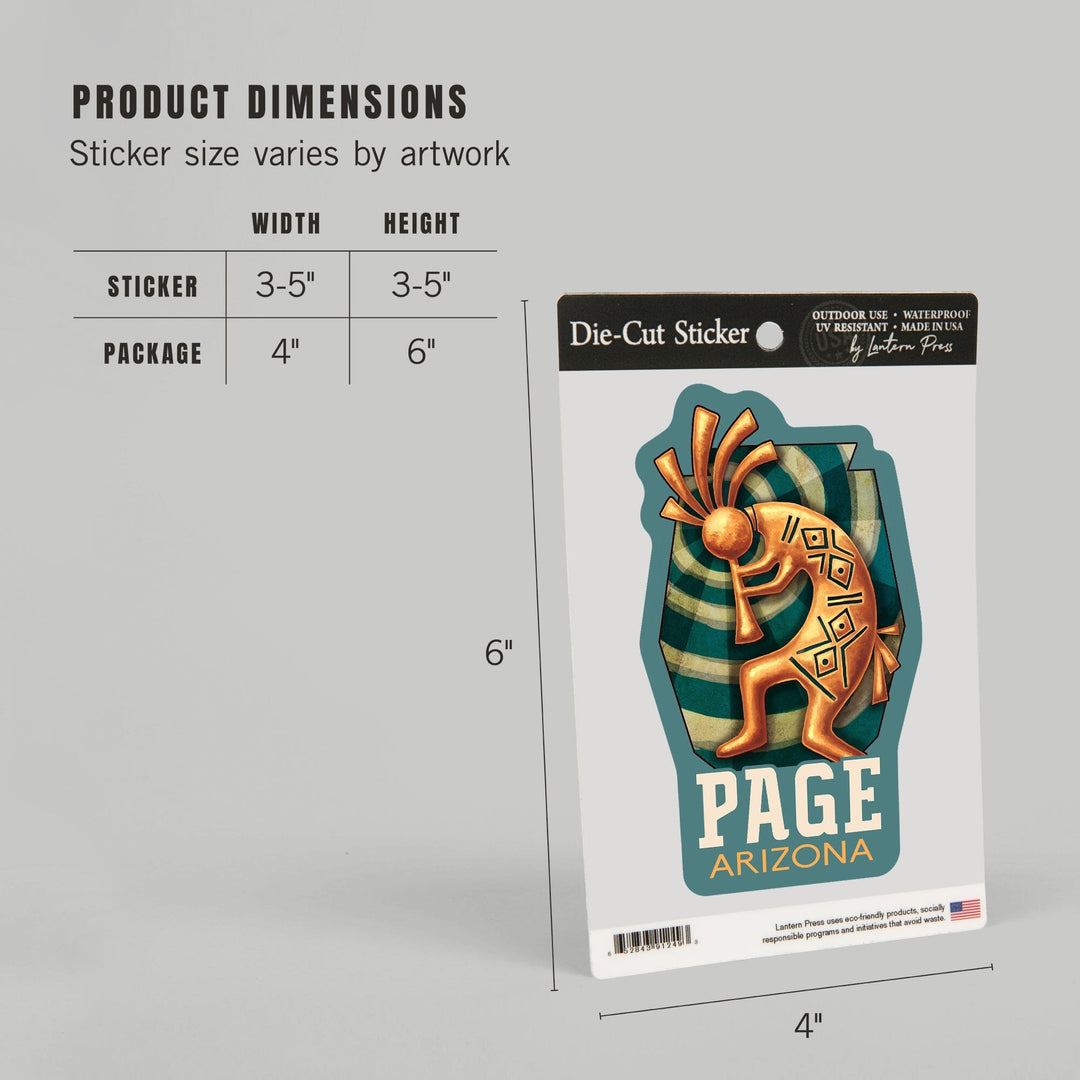 Page, Arizona, Kokopelli, Contour, Vinyl Sticker Sticker Lantern Press