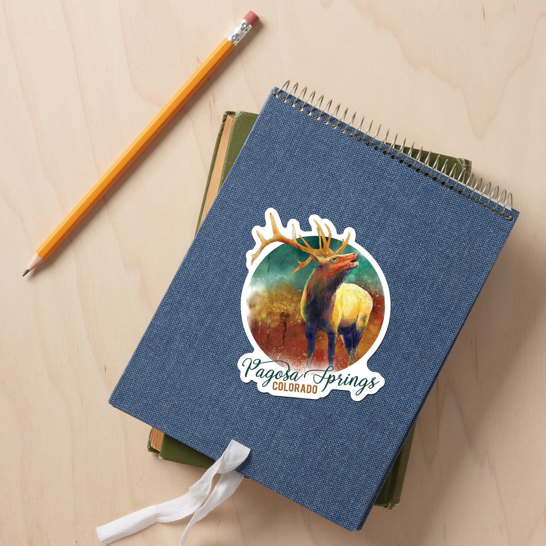 Pagosa Springs, Colorado, Elk, Watercolor, Contour, Lantern Press Artwork, Vinyl Sticker Sticker Lantern Press