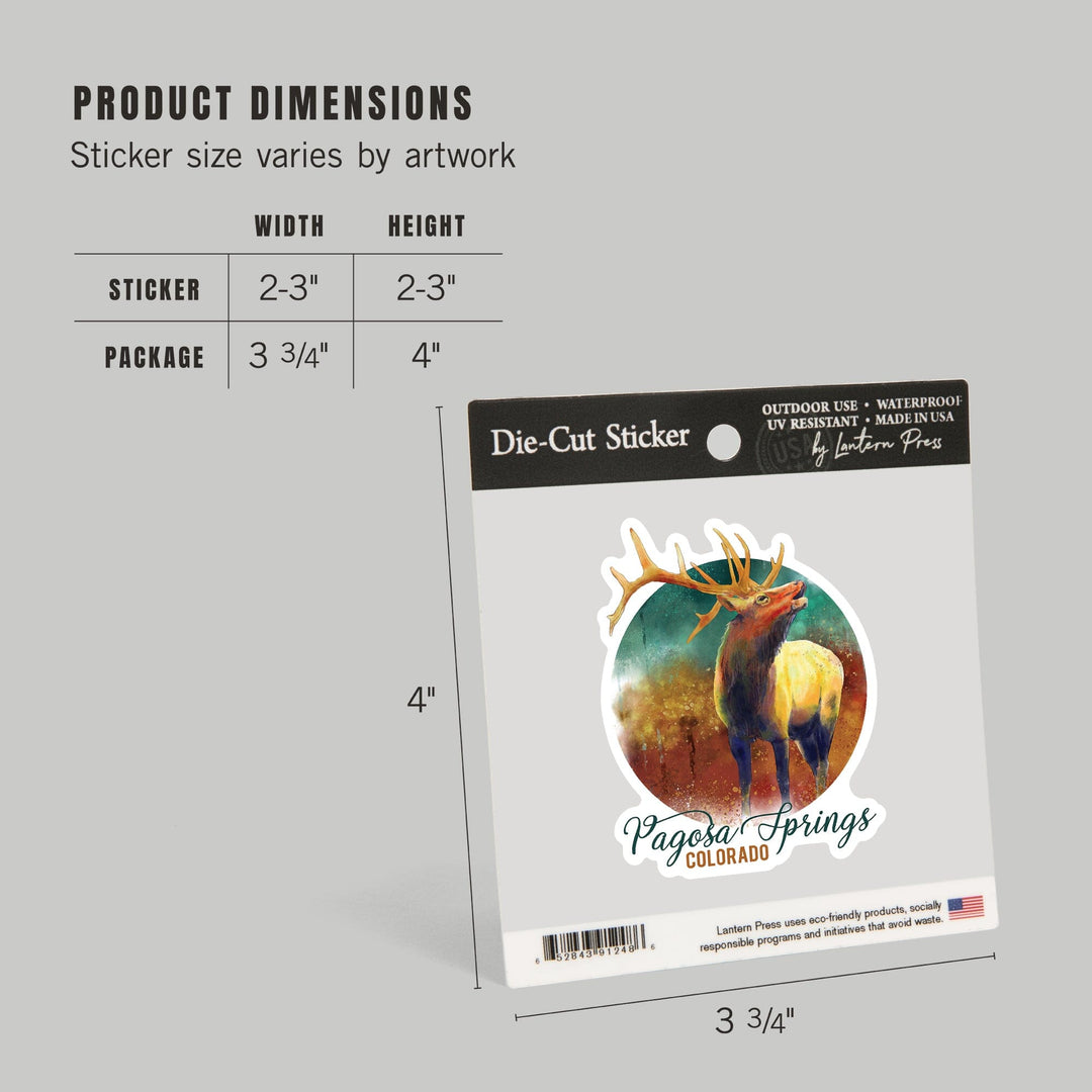 Pagosa Springs, Colorado, Elk, Watercolor, Contour, Lantern Press Artwork, Vinyl Sticker Sticker Lantern Press